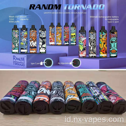 Randm tornado 6000 puff dengan kumparan mesh